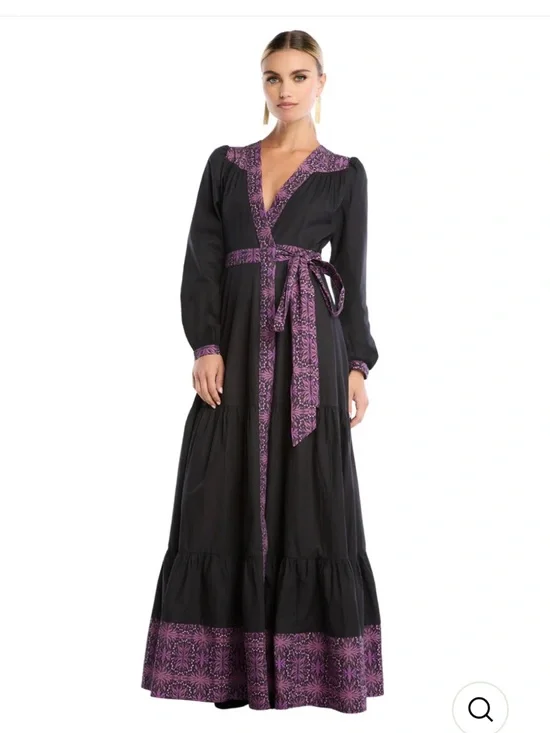 Allison New York Madison Full Wrap Black & Purple Maxi Dress Size Medium - Picture 2 of 9